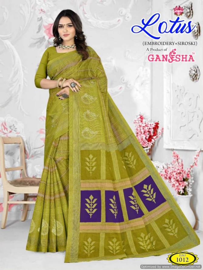Lotus By Ganesha Embroidery Cotton Printed Sarees Wholesale Shop In Surat